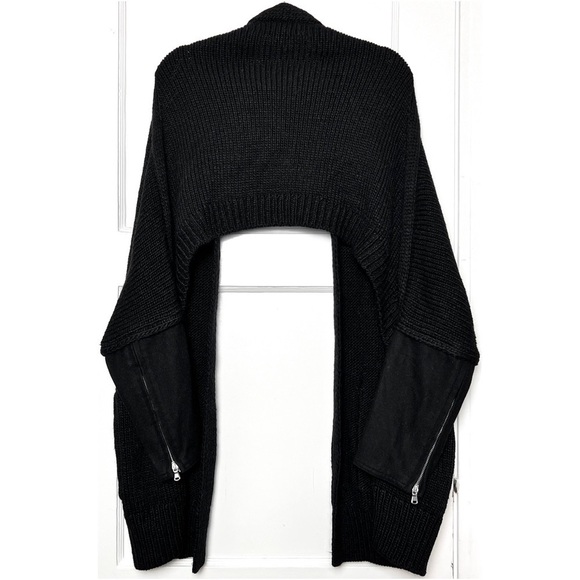 KAUFMANFRANCO Wool Alpaca Chunky Knit Cropped Back Zip Sleeve Cardigan Sweater M - Picture 5 of 6